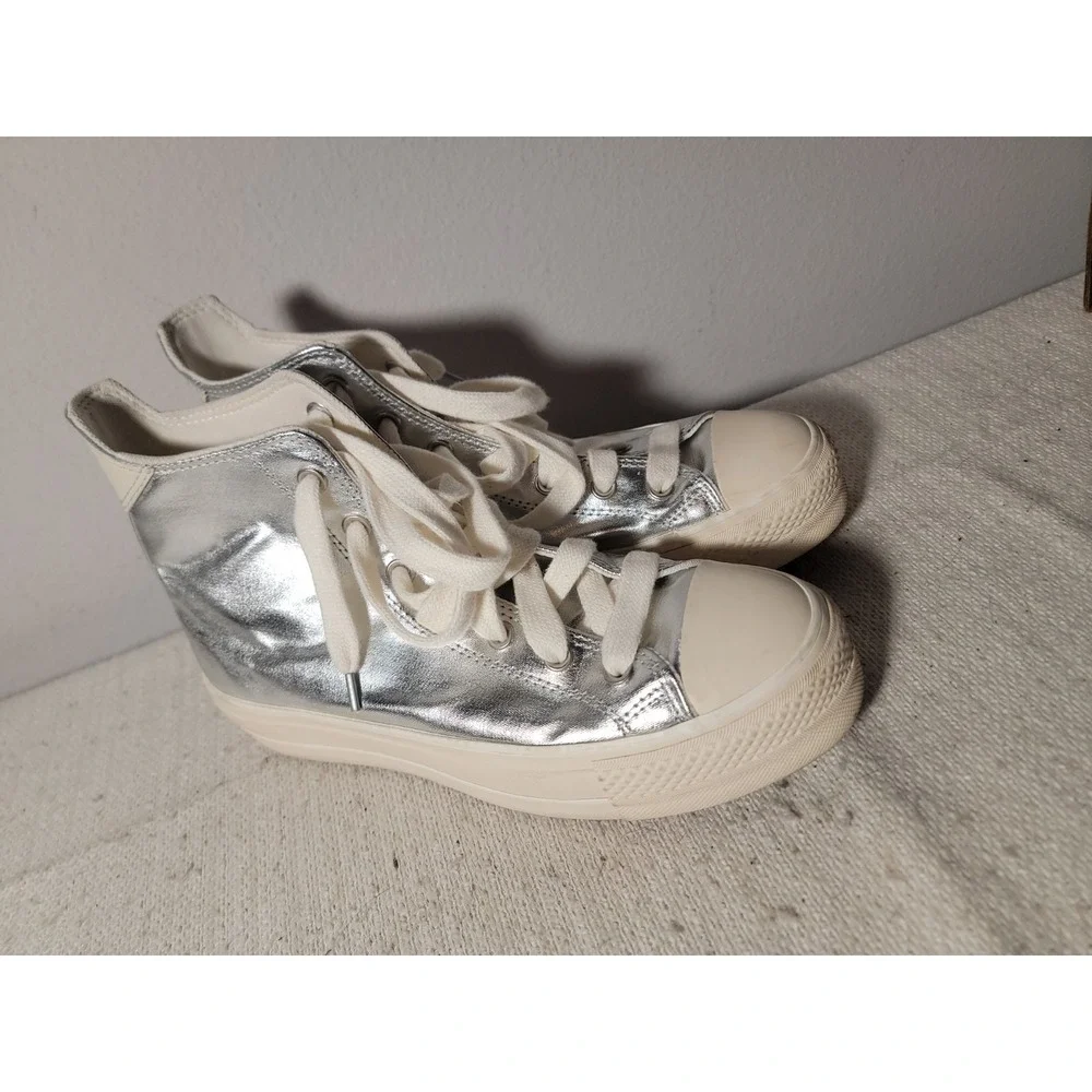 Converse All Star Metallic Silver High Top Sneakers Womens 9 Platform A09902C